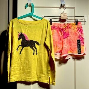 Lot of 2: NWT Gap long sleeved unicorn tee, Gap pull on shorts